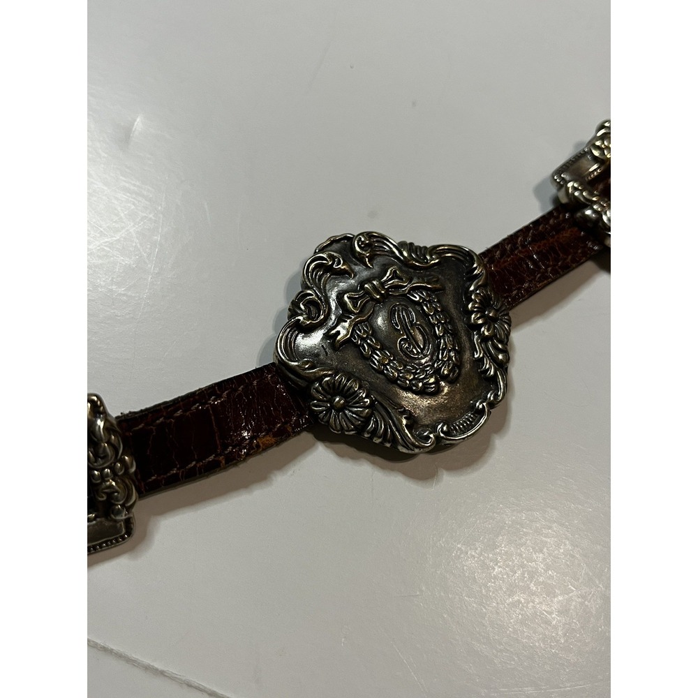 Brighton Concho Belt M Brown Leather Silver-Tone Medallion Western Vintage 1993 - Picture 2 of 9